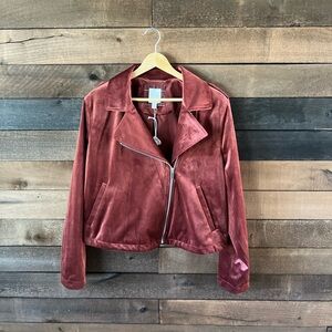 LC Lauren Conrad Velvet Moto Jacket Zip Front in Rose – Size L